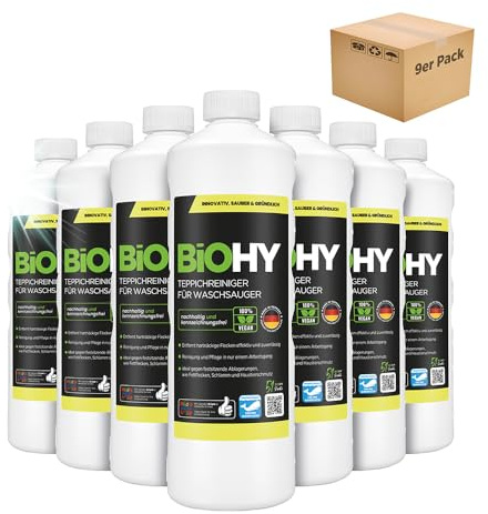BiOHY Teppichreiniger für Waschsauger (9 x 1 Liter) | geeignet für alle Waschsauger | entfernt Flecken und Schmutz mühelos | Reinigung und Pflege in einem | materialschonend & tierfreundlich