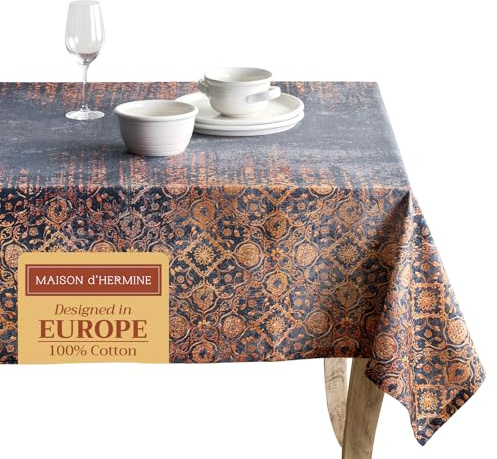 Maison d'Hermine Tischdecke, Rechteckig, 100% Baumwolle (220 cm x 160 cm) | Wiederverwendbar, für den täglichen Gebrauch, zum Essen, für Partys Thanksgiving und Weihnachten - Imperfection