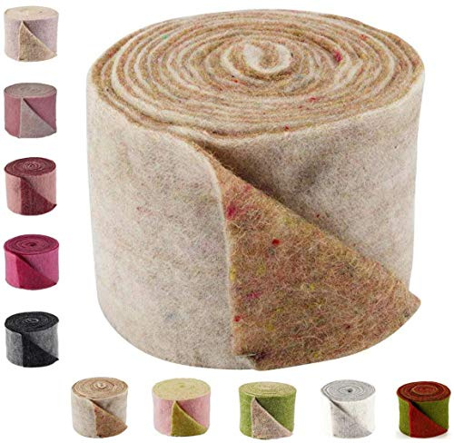 Hochwertiger & Widerstandsfähiger Filz – Zweifarbig - Breite 15cm / Länge 5m - Topfband/Bastelfilz/Wollfilz – viele Farben - Dehnbar & Druckelastisch – Tischdekoration Ostern/Weihnachten (Kokos/Weiß)