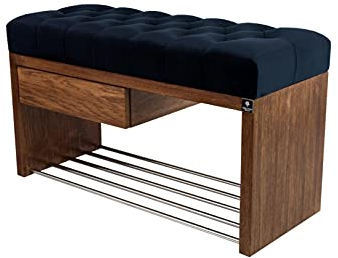 EMRA WOOD M-DEKO LPS-1 Sitzbank Schuhbank Chesterfield Gesteppt mit Schublade Bezug aus Dunkelblauem Velours Gestell aus Holz Nach Maß (Höhe 55cm Tiefe 30cm, 95)