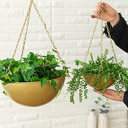 HLTER 2pcs Large Hanging Planters for Outdoor Indoor Plants, Metal Hanging Planter Basket with Chain and Hooks Disco Ball Hanging Planter, Golden
