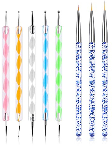 Hanyousheng 8PCS Pinceau Nail Art Ongles, Dooting Tool Ongles, Pinceau Ongle Gel, Stylos et Pinceaux de Nail Art pour Peinture à Ongles Nail Art Kit Pour DIY Nail Art Designs