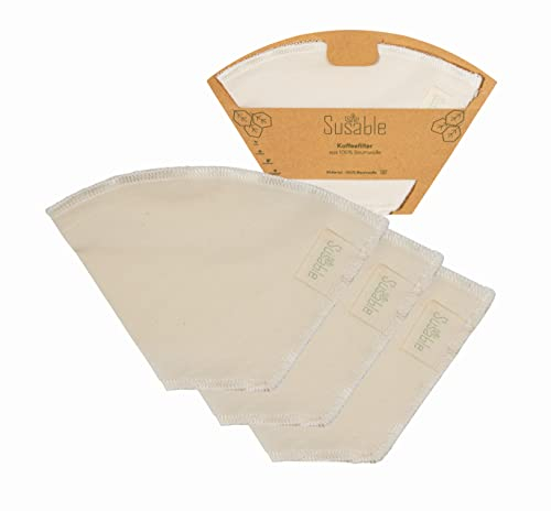 Susable Kaffeefilter wiederverwendbar aus 100% Bio-Baumwolle, (Größe 4) Filtertüten für Kaffeemaschine und Handfilter, Permanentfilter, Mehrwegfilter Dauerfilter 3 Stück