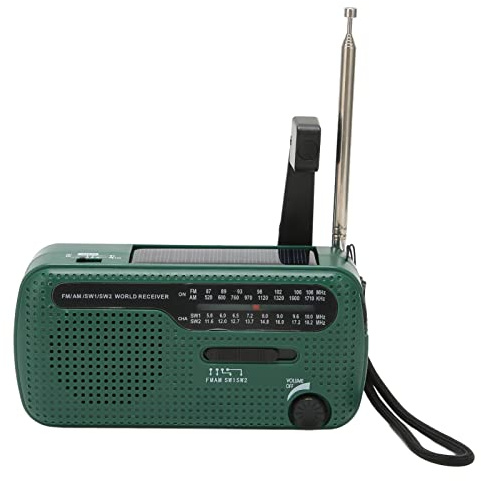 Septpenta Hand Crank Solar Radio, AM FM SW1 SW2 3AAA Battery (Without) Powered USB Cable Phone Charging Head Emergency Radio, LED Light Flashlight Lights Red Lights for Outdoor(Green)