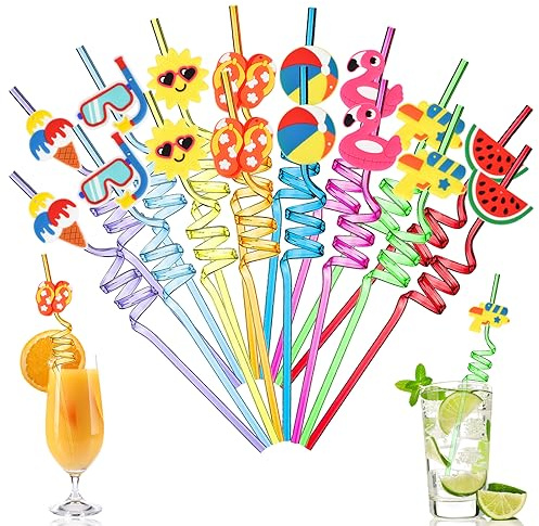 16 pezzi cannucce di plastica riutilizzabili forniture per feste spa cannucce da spiaggia cannucce ricci nozze bomboniere per feste di compleanno per bambini ragazzi ragazze (tema hawaiano)