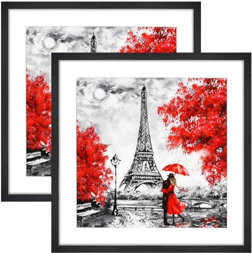BEYAHELA Bilderrahmen 50x50cm Silber 2er Set, Holz Bilderrahmen,mit Passepartout 40x40cm Bilderrahmen, HD-Glas MDF Holz Rahmen, Posterrahmen, zum Aufhängen&Aufstellen,Mounting Gallery Decoration