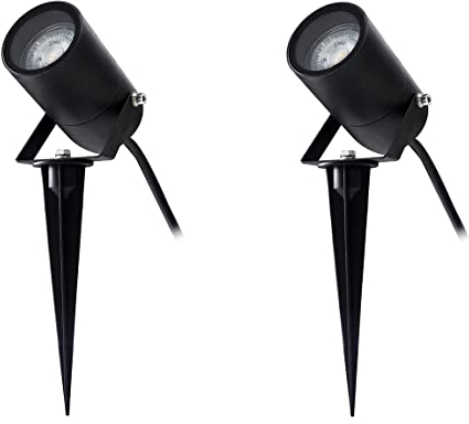 EBION 2 Pezzi Faretti Da Giardino Da Esterno GU10, Luci Per Sentieri Con Picchetto, Alluminio Lampioni Da Giardino Esterno Ip65 Impermeabile, Illuminazione Per Giardino, Nero, Lampadina Non Inclusa
