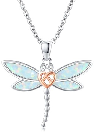 OHAYOO Opal Libelle Kette 925 Sterling Silber Keltische Knoten Libelle Halskette Opal Anhänger Halskette Dragonfly Schmuck Geschenke für Damen Frauen Mädchen Kinder