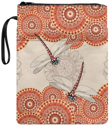 Poceacles Buchumschläge im Boho-Mandala-Design, Libellen-Druck, für Taschenbuch, Hardcover, Buchhülle für Buchliebhaber, Buchtasche mit Reißverschluss, Aufbewahrungstasche für Teenager und Erwachsene