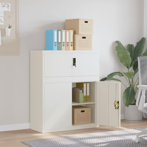 JUNZAI Aktenschrank Weiß 90x40x110 cm Stahl, Metallschrank, Werkstattschrank, Werkzeugschrank, Büroschrank, Lagerschrank, Garagenschrank, Stahlschrank