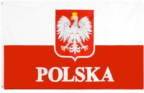 Bandera de águila polaca Color Vivo y Resistente a la decoloración UV Bandera Nacional de Polonia Pancarta de poliéster para Exteriores con Ojales de latón
