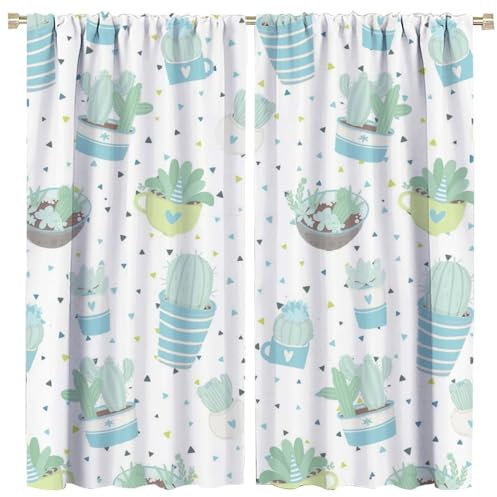 COALHO Vintage-Kaktus-Vorhang, westliche amerikanische Sukkulenten, Topfpflanze, Mintgrün, Fenstervorhänge, wärmeisoliert, Stangentasche, Verdunkelungsvorhänge für Schlafzimmer, 2 Paneele, 114,3 x