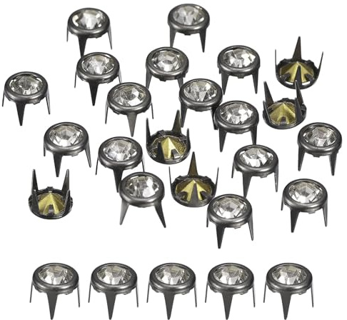 Källkarta 120 stycken strassörhängen påfyllningar, 6 mm/0,24 tum strassklopärlor, nagelhuvud, nitar, nitar, dekorativa för gör-det-själv-läderhantverk, svart vit