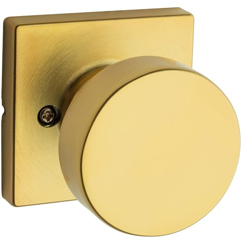 Kwikset Pismo Feststehender Türknauf, einseitiger Griff für Schränke, französische Doppeltüren und Speisekammer, quadratisch, nicht drehbarer Türknauf, zum Drücken/Ziehen, Microban-Schutz, satiniertes