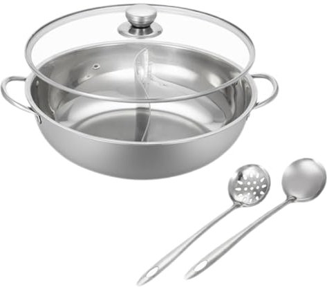 PRETYZOOM Yuanyang Pot Double Flavor Hotpot Stainless Steel Divided Pot Instant Hotpot Pan Lid Included Random Style
