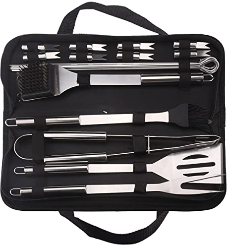 TGGOHIGH 20-teiliges Grillzubehör-Set, Grillbesteck-Set aus Edelstahl, Grillbesteck, Weihnachts- und Erntedankgeschenke für Männer, Utensilien für Camping im Freien