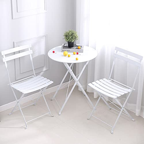Klappbares Bistro-Set aus Metall für den Außenbereich, 3-teiliges, wetterfestes, klappbares Tisch- und Stuhlset, Konversationsset (weiß)