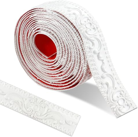 ztowoto 300 * 3.6cm Molduras Decorativas Para Pared Autoadhesivo,3d Vintage Pattern Molduras, Flexible Molduras Decorativas Impermeable Para Marco De Espejo，Decoración Del Hogar（Blanco）