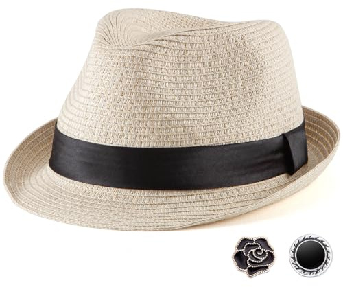 Cappello Fedora di paglia da uomo Fedora Cappelli per Uomo Trilby Cappello di Lana Cappello da Sole Cappello Panama 7 1/4, A001 Mix Beige, Taglia: 7 1/4 (58 cm), Adatto a 55,9 cm - 22 7/8, 7.25