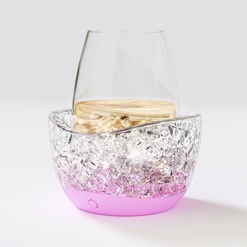 Refroidisseur de vin pour verres à pied sans tige, garde vos verres de vin au frais, 10 modes de lumière colorée, accessoires essentiels pour le vin séparables(Rose)
