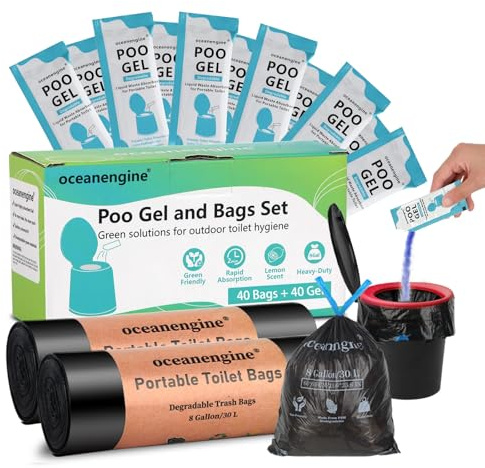 Juego de bolsas de inodoro portátiles de gel para caca de 8 galones, bolsas de inodoro con gel absorbente de inodoro portátil, bolsas de orinal portátiles compostables para acampar al aire libre