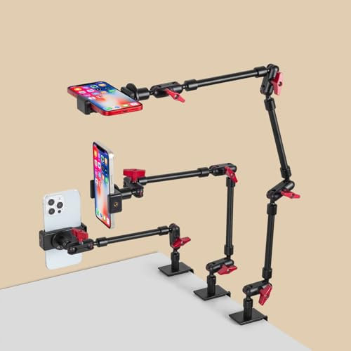 Magic Arm with Clamp, Long Articulating Arm Camera Mount, Adjustable Phone Mount Holder 360° Rotation, Mic Arm for Microphone, LED Lights, for Phone, Tripod, Desk, Table