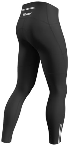 Lo.gas Fahrradhose Herren Lang Gepolstert,Radhose Radlerhose Atmungsaktive Schnelltrocknende Leggings mit 2 Seitentaschen und 1 Reißverschlusstasche Reflektorstreifen-Schwarz-2024-Medium