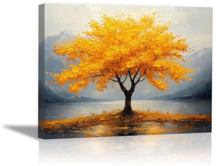 DMZPKZB Wandkunst-Gemälde auf Leinwand Goldene Bäume Kunstwerk große Bilder Home Decor Drucke moderne Gemälde für Wohnzimmer-40x60cm Gerahmt