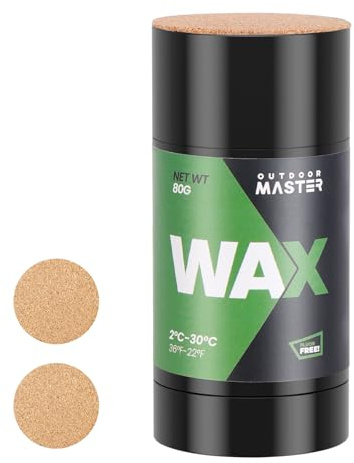 OutdoorMaster Rub-on Ski Snowboard Wax, 80g Universal Portable Cross-Country Wax for Universal Temperature, Easy Operation, Quick Waxing for Outdoors