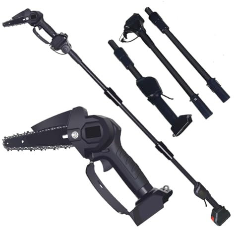 Motosierra de pértiga inalámbrica 2 en 1 y mini motosierra, motosierra de pértiga eléctrica de 6 pulgadas con cargador y batería de litio para poda aérea de árboles, motosierra de ramas altas con pér