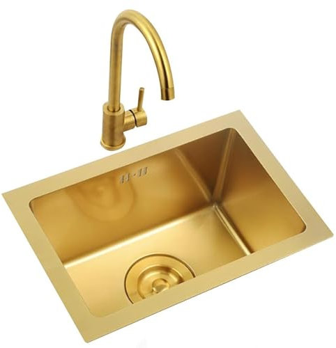 Ensemble de robinet d'évier en acier inoxydable doré pour petites surfaces, évier de cuisine encastrable compact (55 x 40 cm), idéal pour le lave-vaisselle dans les restaurants et les studios