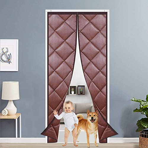 Moustiquaire magnétique isolante pour porte coulissante - 195 x 210 cm - Anti-bruit - Très résistante - Pour terrasse, cuisine, chambre à coucher - Marron