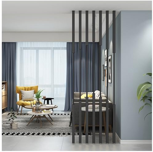 Raumteiler Sichtschutz Trennwand Stellwand Satz Von 7 Trennwand Stange, Boden-Decke Raumteiler Metall-Lamellen, Säulen-Stil Trennwand Für Büro Treppenhäuser Wohnzimmer, Thekenwand(Black,235cm/7.7ft/92