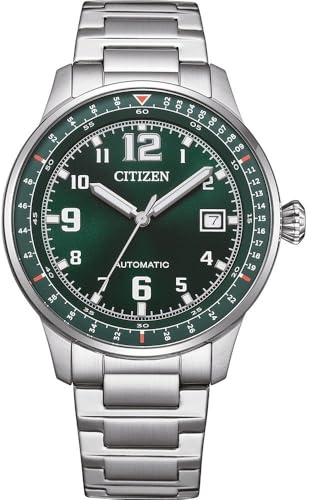 CITIZEN NJ0190 herrklocka automatisk med länkband i rostfritt stål och datum i olika varianter, Grön