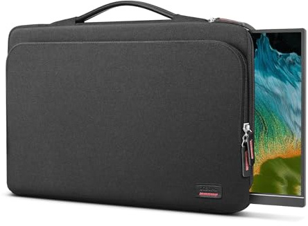 16.1/15.6 Inch Portable Monitor Case, 15.6 inch Laptop Protective Carrying Cover with PU Handle, Large Accessory Pocket and Water Resistant for Travel Monitor Bag Display Screen Sleeve, Black