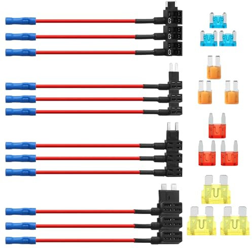 12 Pezzi Rubacorrente Fusibile 12V per Auto Portafusibili ATO ATC ATM APM Include Mini Micro Micro2 Basso Profilo con 12 Fusibili Cuchilla (5A 10A 15A 20A) per Auto Camion Moto Barca Add-A-Circuit
