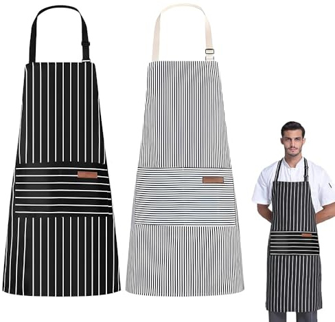 WZHHDM Chef Apron, 2pcs Adjustable Cooking Apron, Kitchen Cooking Aprons Waterproof Chef Bib Aprons Kitchen Aprons for Men Women For Women Men(Black Brown)