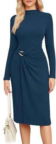 Newshows Jumper Dress for Women UK Mock Neck Long Sleeve Elegant Bodycon Winter Autumn Pleated Maxi Dresses
