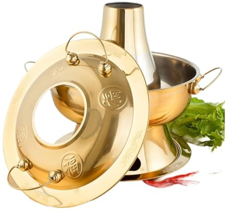 GZKDKZB Pentola Cinese in Rame, pentola Cinese per Feste in ristoranti a casa, pentola per zuppa riscaldata a Carbone, Utensili da Cucina, pentola per Cucinare all'aperto, fornello da picn