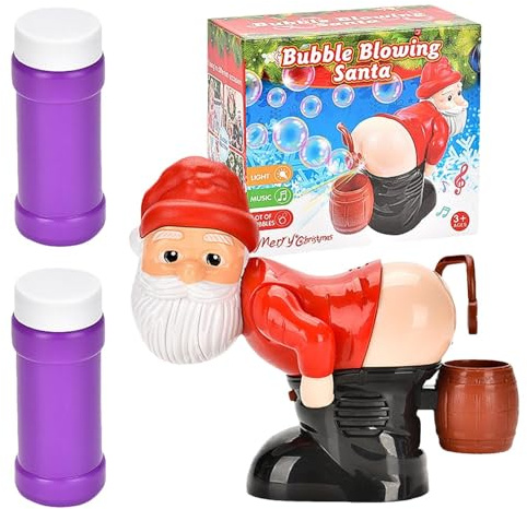 Machine À Souffler Les Bulles du Père Noël 2025 avec Musique Automatique Et Flash Pistolet A Bulle avec 2 Liquide À Bulles Santa Claus Bubble ABS Savon Bubble Machine pour Anniversaire Piscine