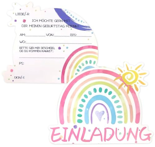 12 × Regenbogen Einladungskarten,Einladungskarten Kindergeburtstag Mädchen | Geburtstagskarte Einladung regenbogen, Regenbogen Deko Kindergeburtstag