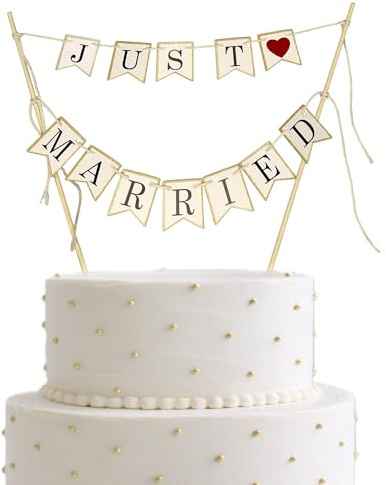 1 Pack Just Married Cake Topper Glitter Ring Bridal Shower Decorations Cake Pick Just Married Cake Decoration for Wedding Engagement Bridal Shower Bachelorette Party Cake Decorations Supplies