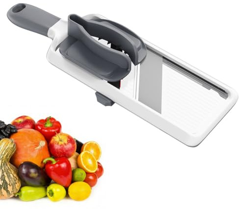 Gemüsehobel Verstellbar mit Fingerschutz für Scheiben in 3 Schnittstärken, Küchen Gadgets für Gemüse, Zwiebeln, Tomaten