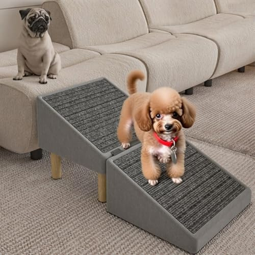 SJASD Hunderampe Couch Klappbare Treppe Sofa,Antirutsch Welpenleiter Mit Multifunktionalem Hocker Als Fußbank Kleintiere Hunderampe für Bett,Khaki