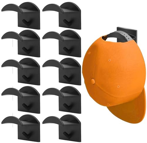 10 Pcs Adhesive Hat Hooks for Wall Mounted,Cap Hat Storage Holder for Wall | Cap Hanger for Baseball Caps Holder Hook Stand Organiser Mounts for No Drilling Rack Door Closet Office Kitchen Bedroom Black