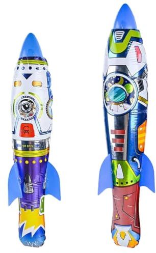 POPETPOP Giocattolo Razzo Gonfiabile 2 Unitá per Lancio a Mano, Materiale Plastico Film di Alluminio, Gioco da Esterno per Divertimento all Aperto