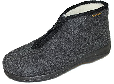 Intermax Chaussons montants en feutre avec doublure en laine vierge et attache Velcro Gris anthracite - Noir - anthracite, 45 EU