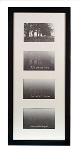 Wall Space Multi Aperture Photo Frame 6x4-25mm Matt Black - REAL GLASS - Picture Frames Multiple Photos 6 x 4 Photo Frames Multiple Photos - Four (15x10cm) | Handmade Wooden Frame Made in UK