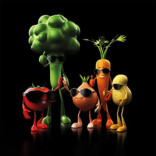 artissimo, Glasbild, 30x30cm, AG2058A, Küchenparty II, lustiges Küchenbild, Obst und Gemüse, Bild aus Glas, moderne Wanddekoration aus Glas, Wandbild Wohnzimmer modern