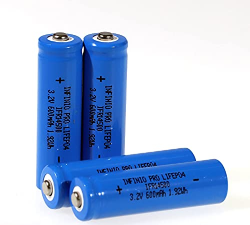 LiFePo4 IFR 14500 Akku AA 4er Set 600mAh 3,2V 14500 Button Top Batterie Lithium-Eisen-Phosphat Akku Solar High-Top Batterie (Mit Pluspol erhöhung) - Geprüfte Zellen einzeln verpackt